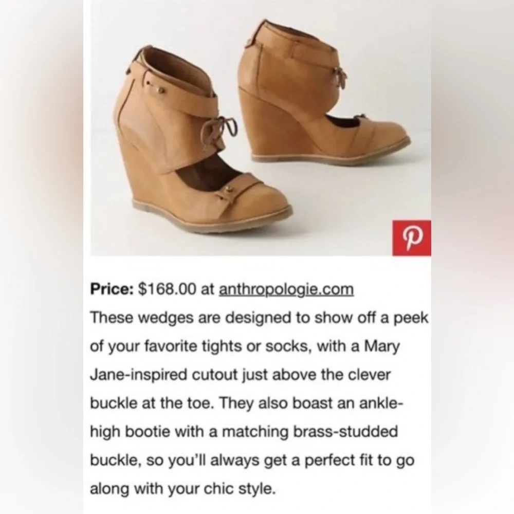 Anthropologie Lucky Penny Leather Wedges Camel Tan  Retro Sz. 39/8.5 Retail $179
